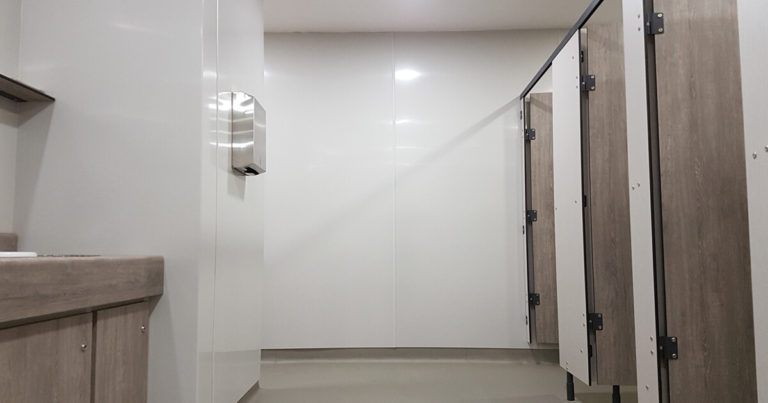 Hygienic Wall Cladding In A White Bathroom