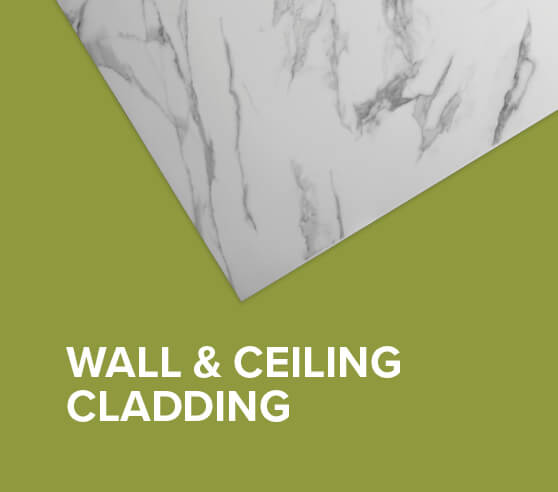 Marble coloured wall and ceiling cladding on green background